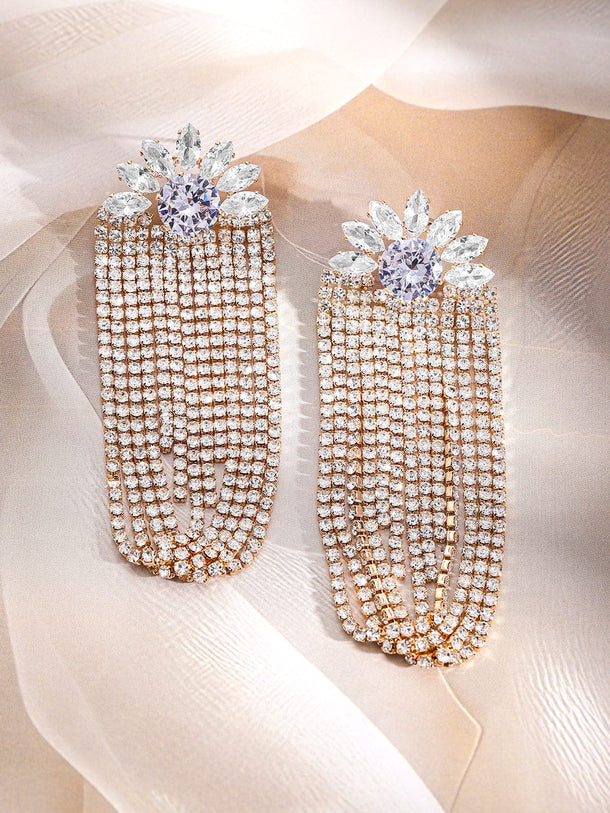Floral Symphony American Diamond Zirconia Statement Earrings Earrings