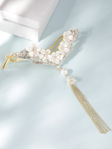 Flower Charms Hair Clip with Chain Hangings Head Jewellery