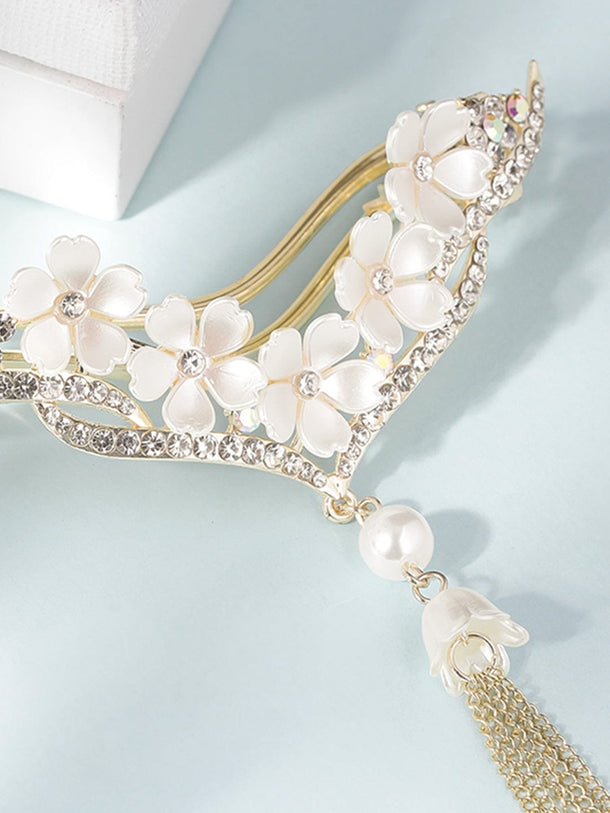 Flower Charms Hair Clip with Chain Hangings Head Jewellery