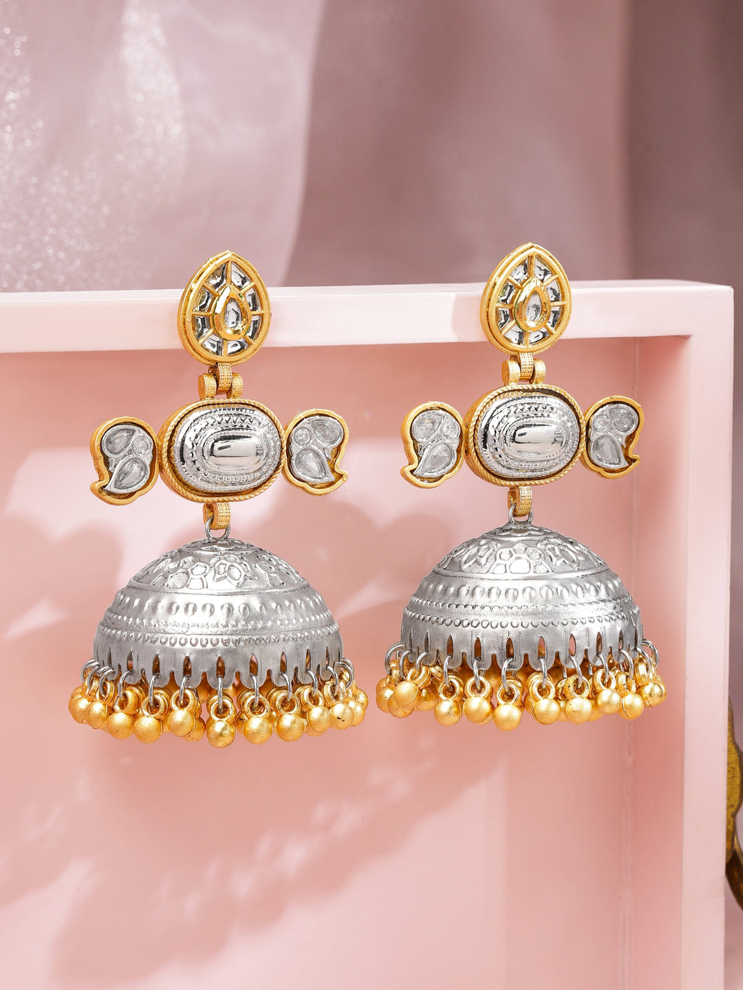 Folk Melody Dual Tone Dome Jhumka Earrings