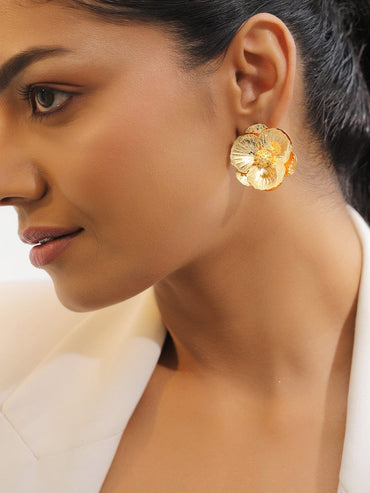 Frosted with Flower Statement Earrings Earrings