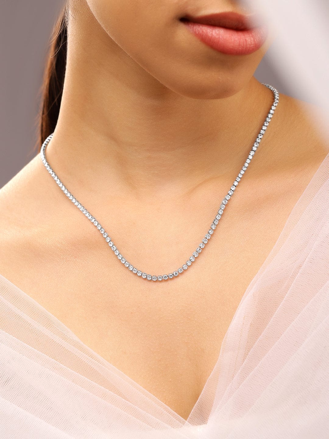 Gleaming American Diamond Zirconia Studded Chain Necklace Necklace & Chains