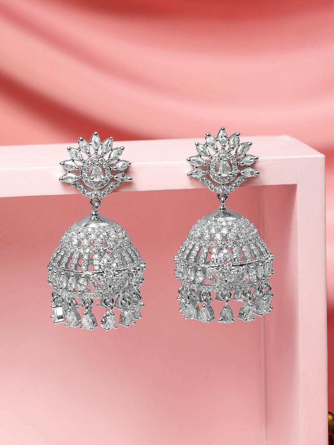 Gleaming Grace American Diamond Zirconia Jhumka Earrings