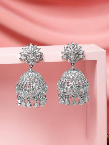 Gleaming Grace American Diamond Zirconia Jhumka Earrings