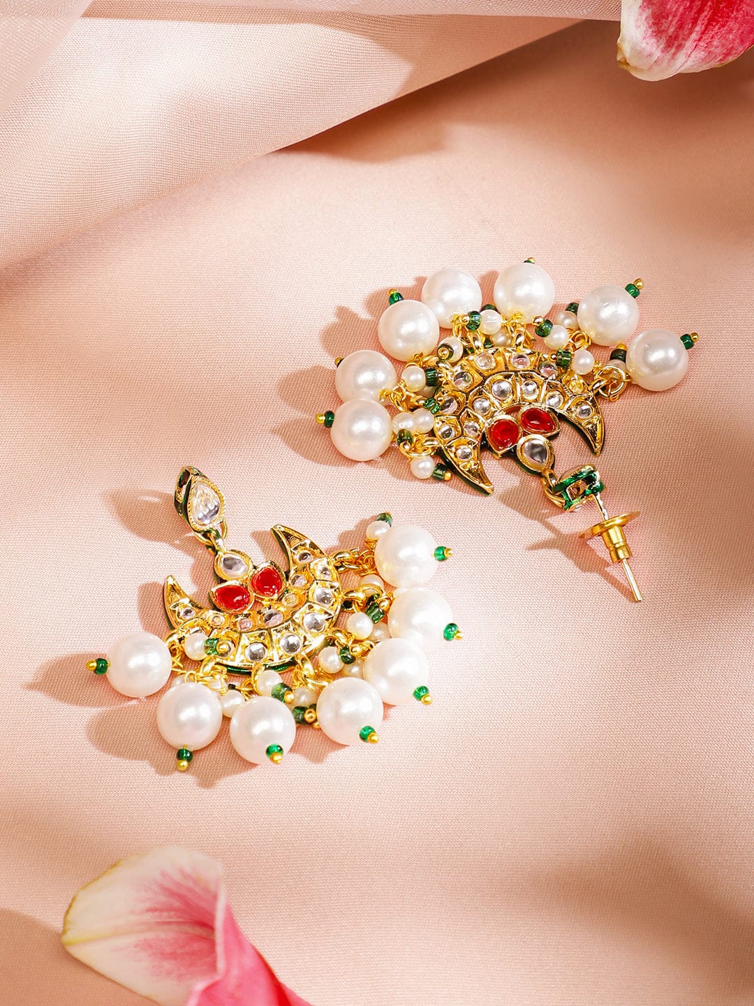 Gleaming Pearls Green Drop Kundan Earrings Earrings