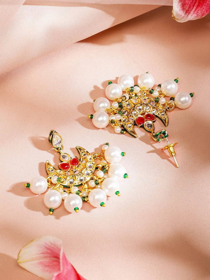 Gleaming Pearls Green Drop Kundan Earrings Earrings