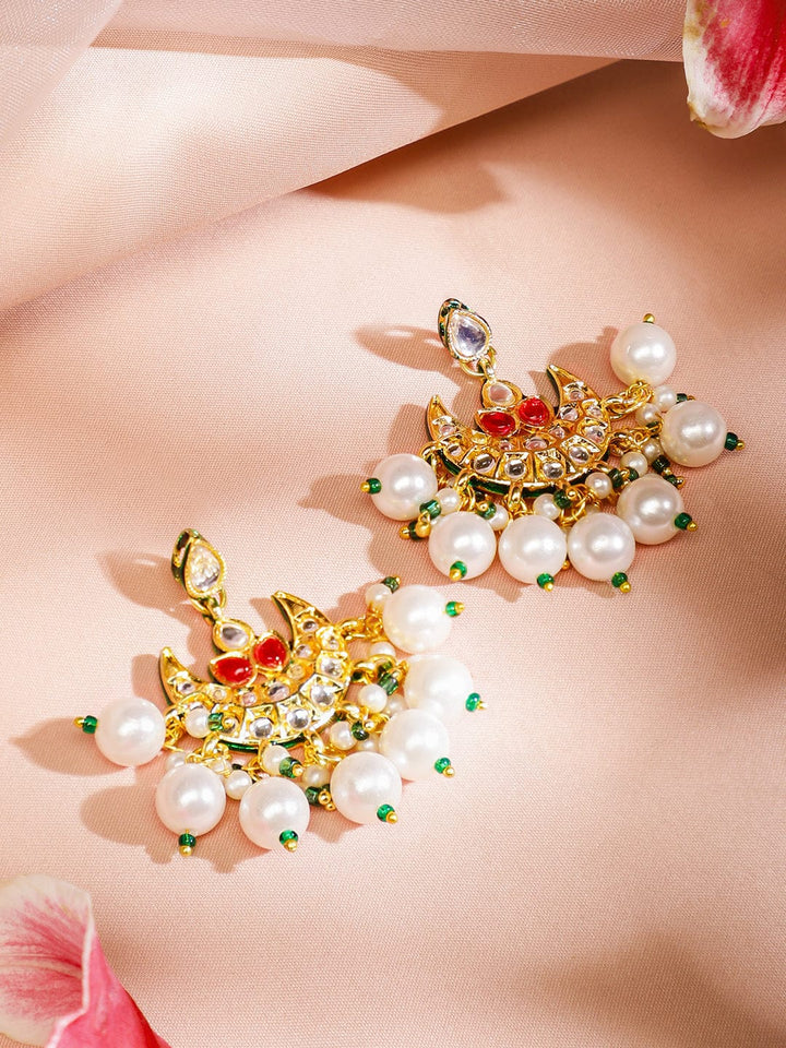 Gleaming Pearls Green Drop Kundan Earrings Earrings