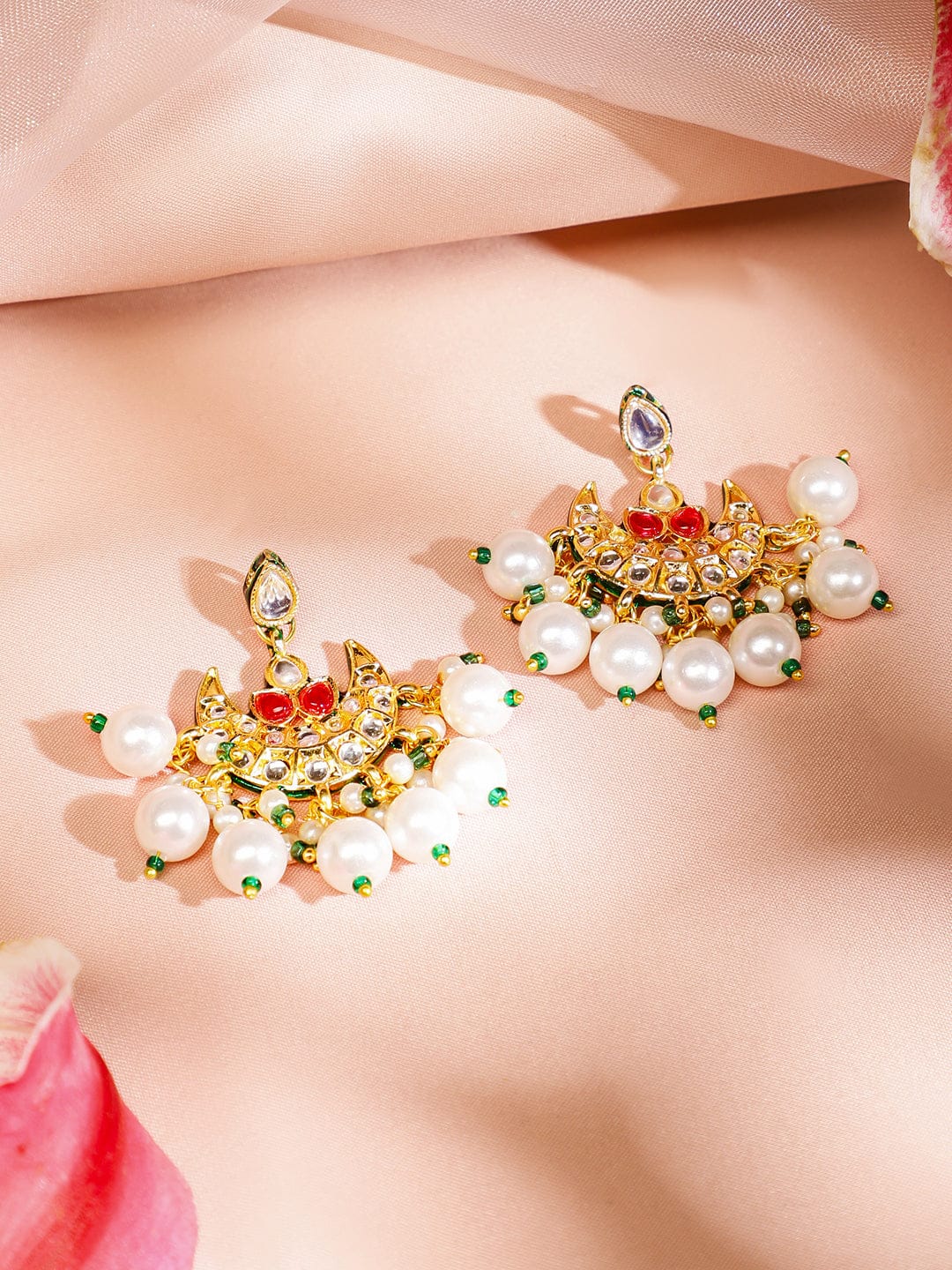 Gleaming Pearls Green Drop Kundan Earrings Earrings