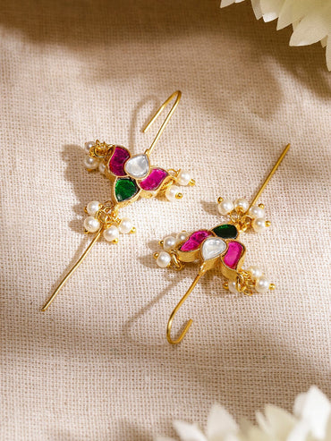 Gleaming White Pink Kundan Ear Cuffs Earrings