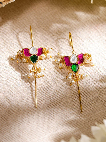 Gleaming White Pink Kundan Ear Cuffs Earrings