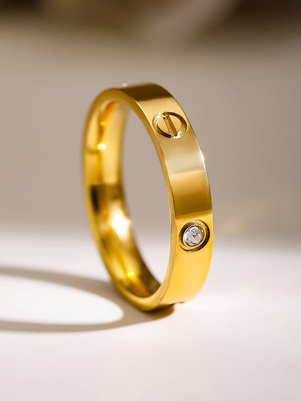 Gold Plated American Diamond Zirconia Sleek Band Rings