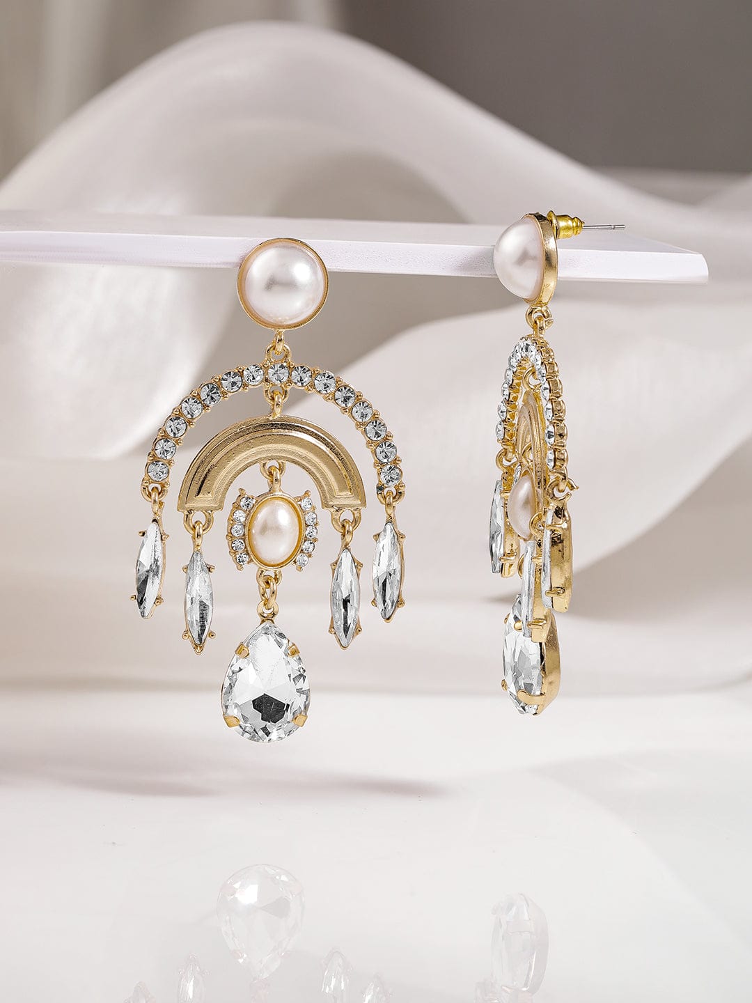 Gold-Plated Crystal Stone Studded Drop Earrings Drop Earrings