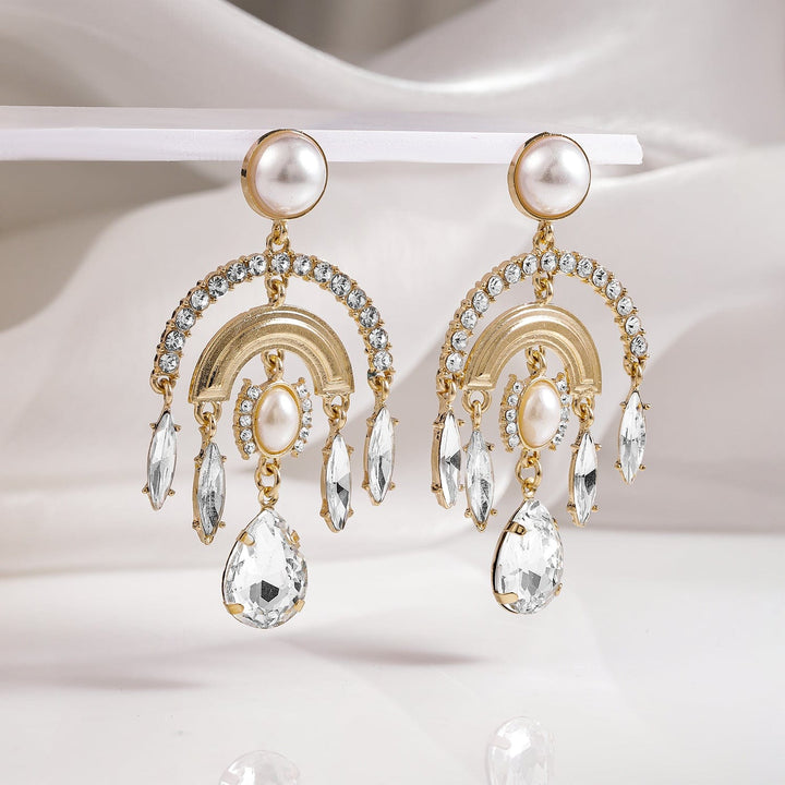 Gold-Plated Crystal Stone Studded Drop Earrings Drop Earrings