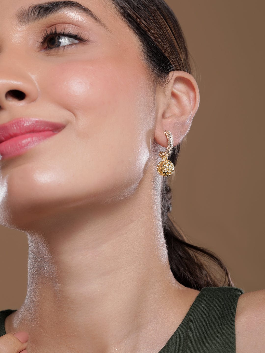 Gold Plated Crystal Studded Drop Earrings Drop Earrings