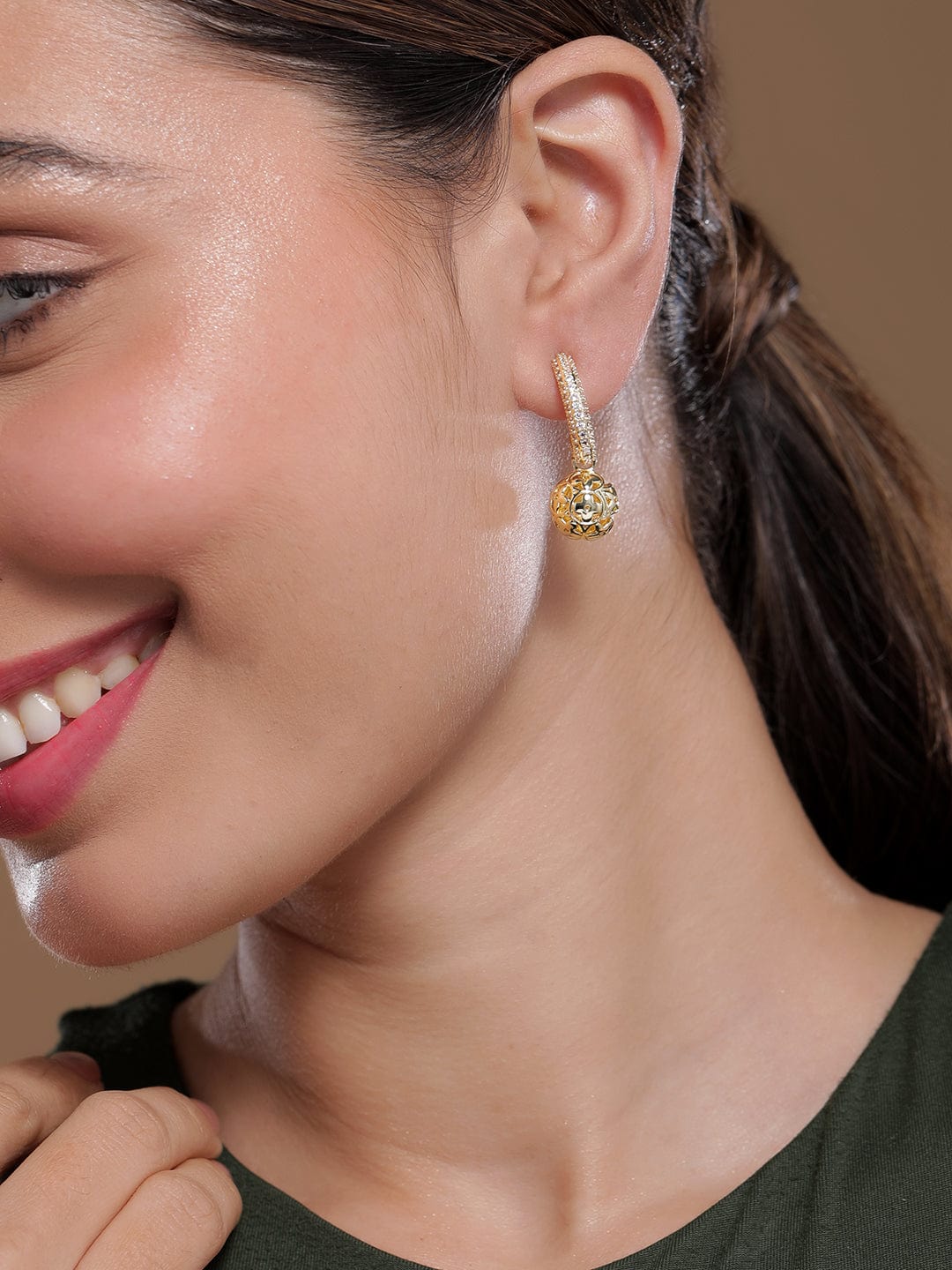 Gold Plated Crystal Studded Drop Earrings Drop Earrings