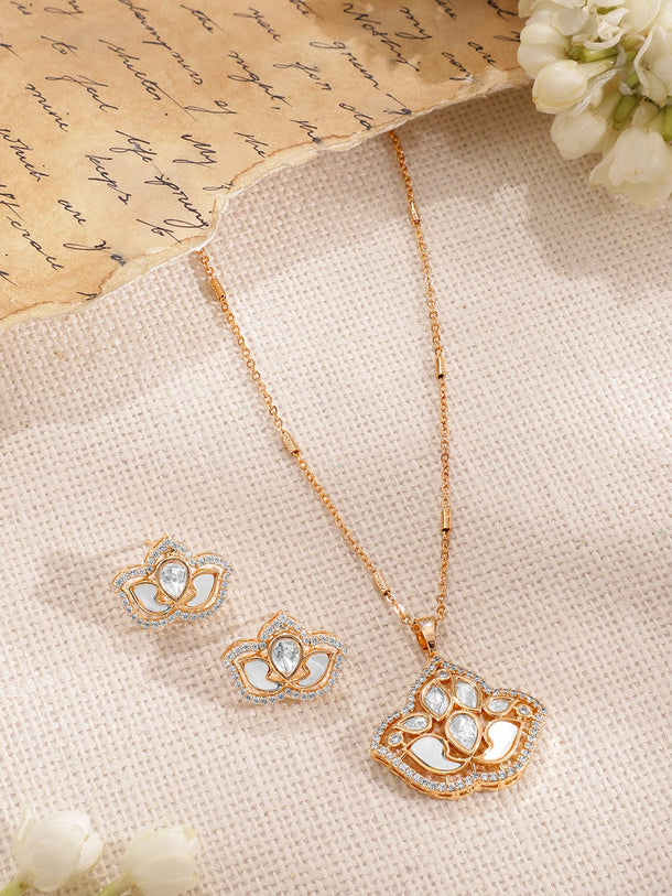 Gold-Plated CZ Stone-Studded Pendant Necklace Set Necklace Set