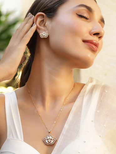 Gold-Plated CZ Stone-Studded Pendant Necklace Set Necklace Set