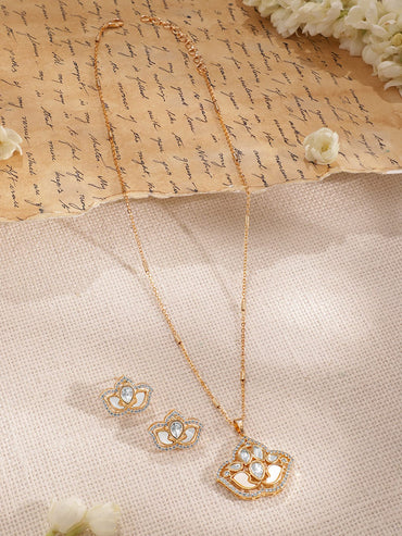 Gold-Plated CZ Stone-Studded Pendant Necklace Set Necklace Set