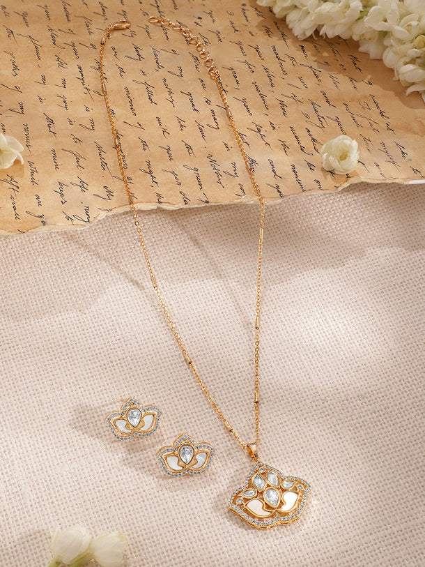 Gold-Plated CZ Stone-Studded Pendant Necklace Set Necklace Set
