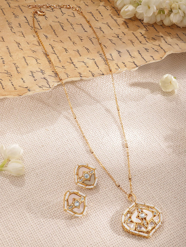Gold-Plated CZ-Studded Necklace Set Necklace Set