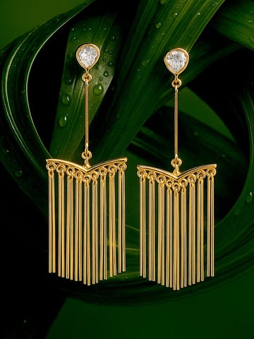 Gold-Plated Fringe Drop Earrings with Teardrop Crystal Studs Drop Earrings