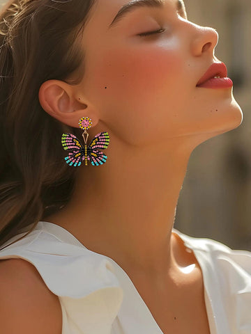 Gold Plated Multicolored Stone Butterfly Drop Earrings Drop Earrings