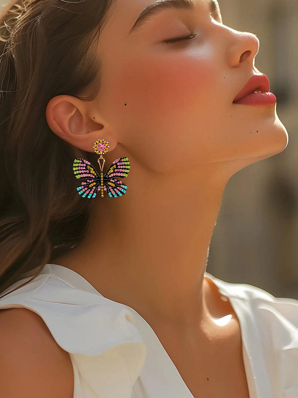 Gold Plated Multicolored Stone Butterfly Drop Earrings Drop Earrings