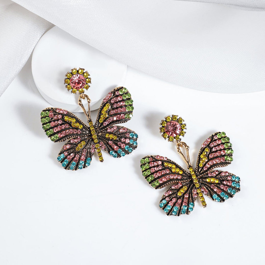 Gold Plated Multicolored Stone Butterfly Drop Earrings Drop Earrings