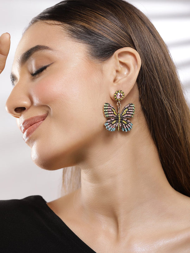 Gold Plated Multicolored Stone Butterfly Drop Earrings Drop Earrings
