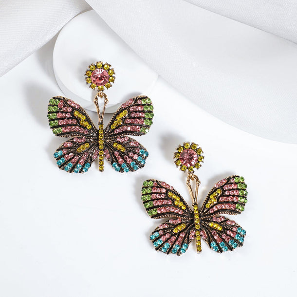 Gold Plated Multicolored Stone Butterfly Drop Earrings Drop Earrings