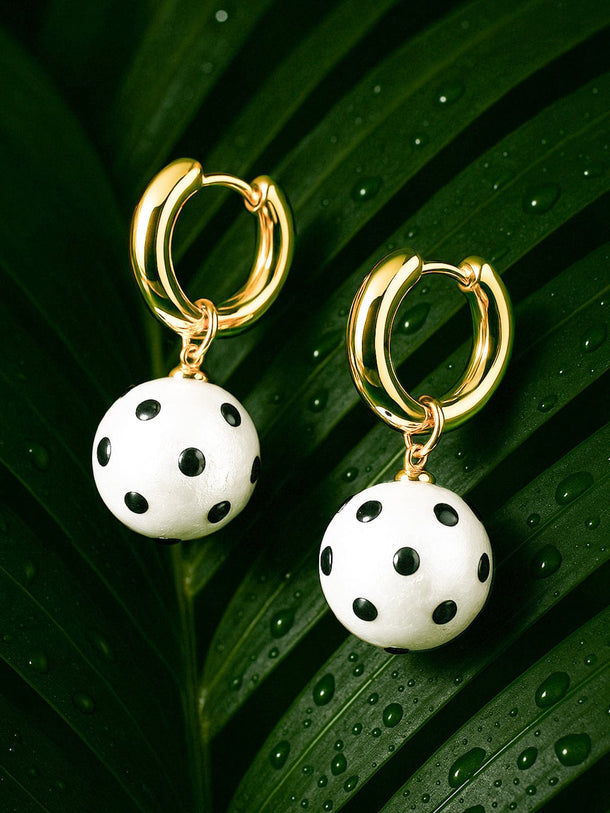 Gold-Plated Pearl Drop Earrings with Enamel Dots Drop Earrings