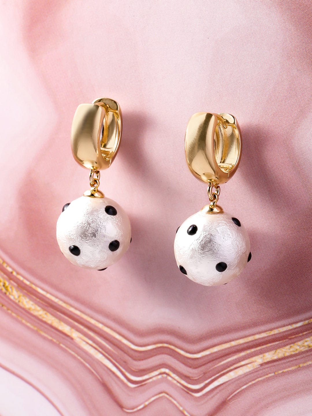 Gold-Plated Pearl Drop Earrings with Enamel Dots Drop Earrings