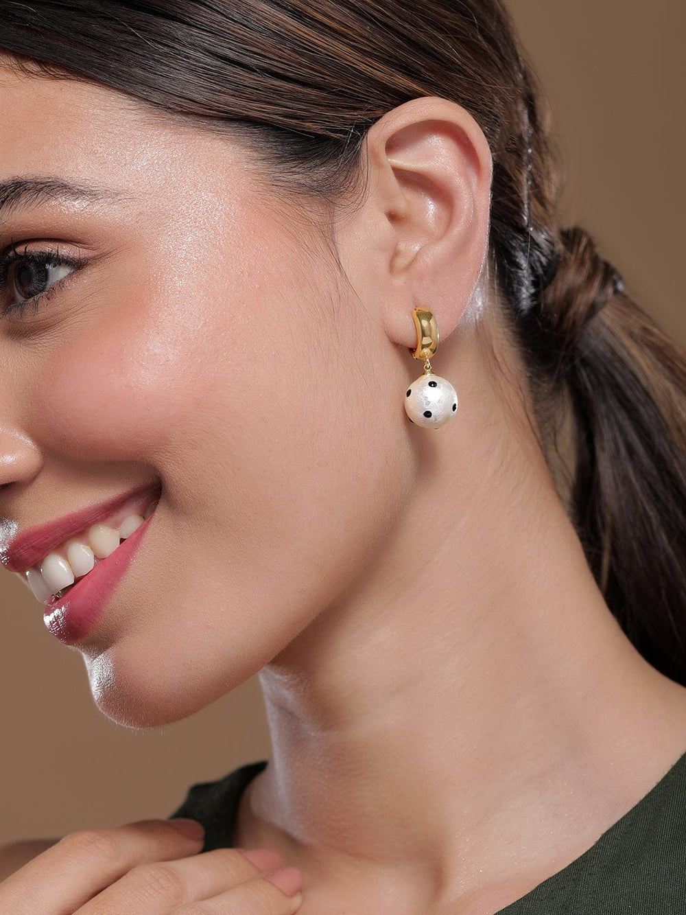 Gold-Plated Pearl Drop Earrings with Enamel Dots Drop Earrings