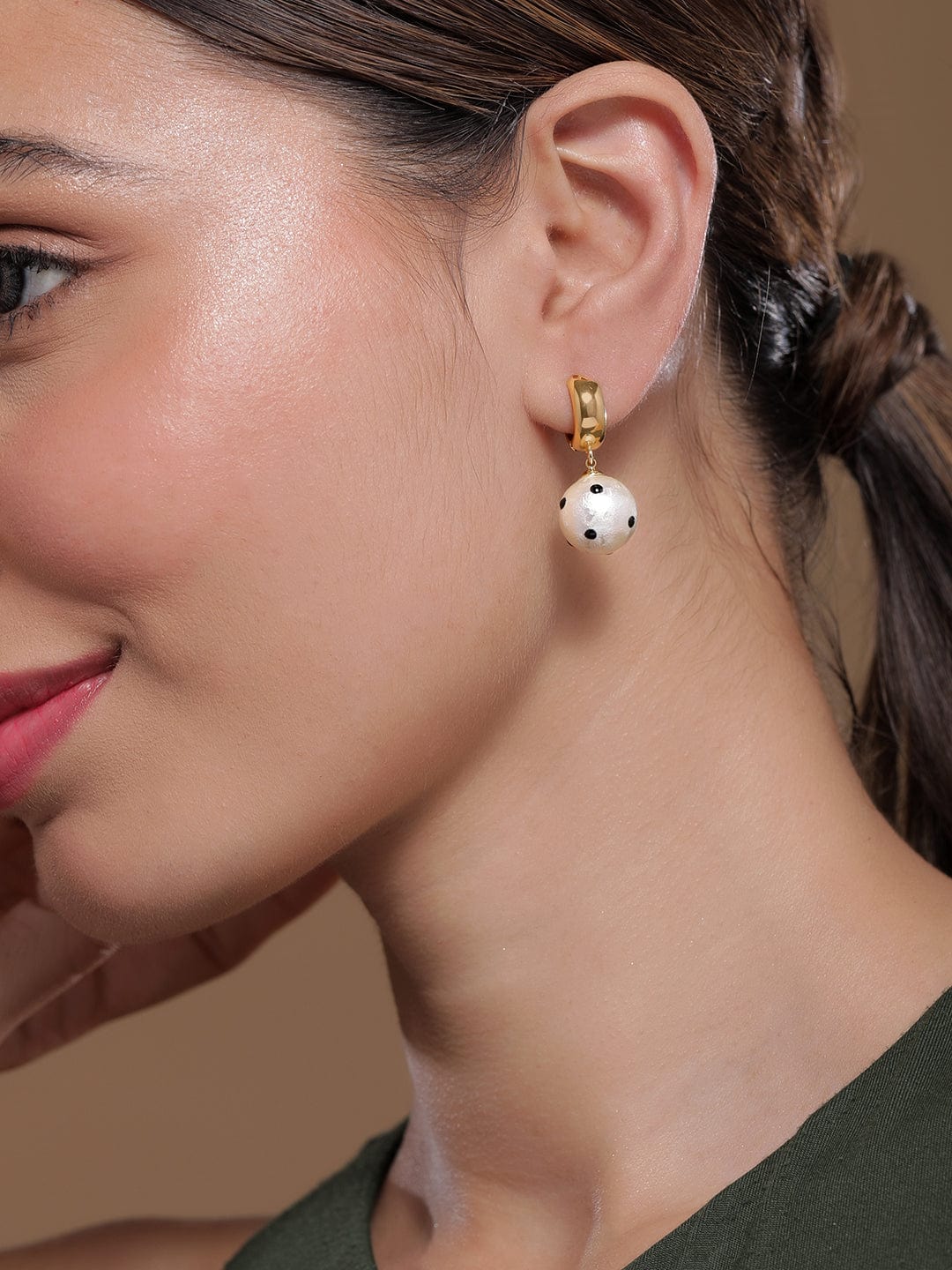 Gold-Plated Pearl Drop Earrings with Enamel Dots Drop Earrings