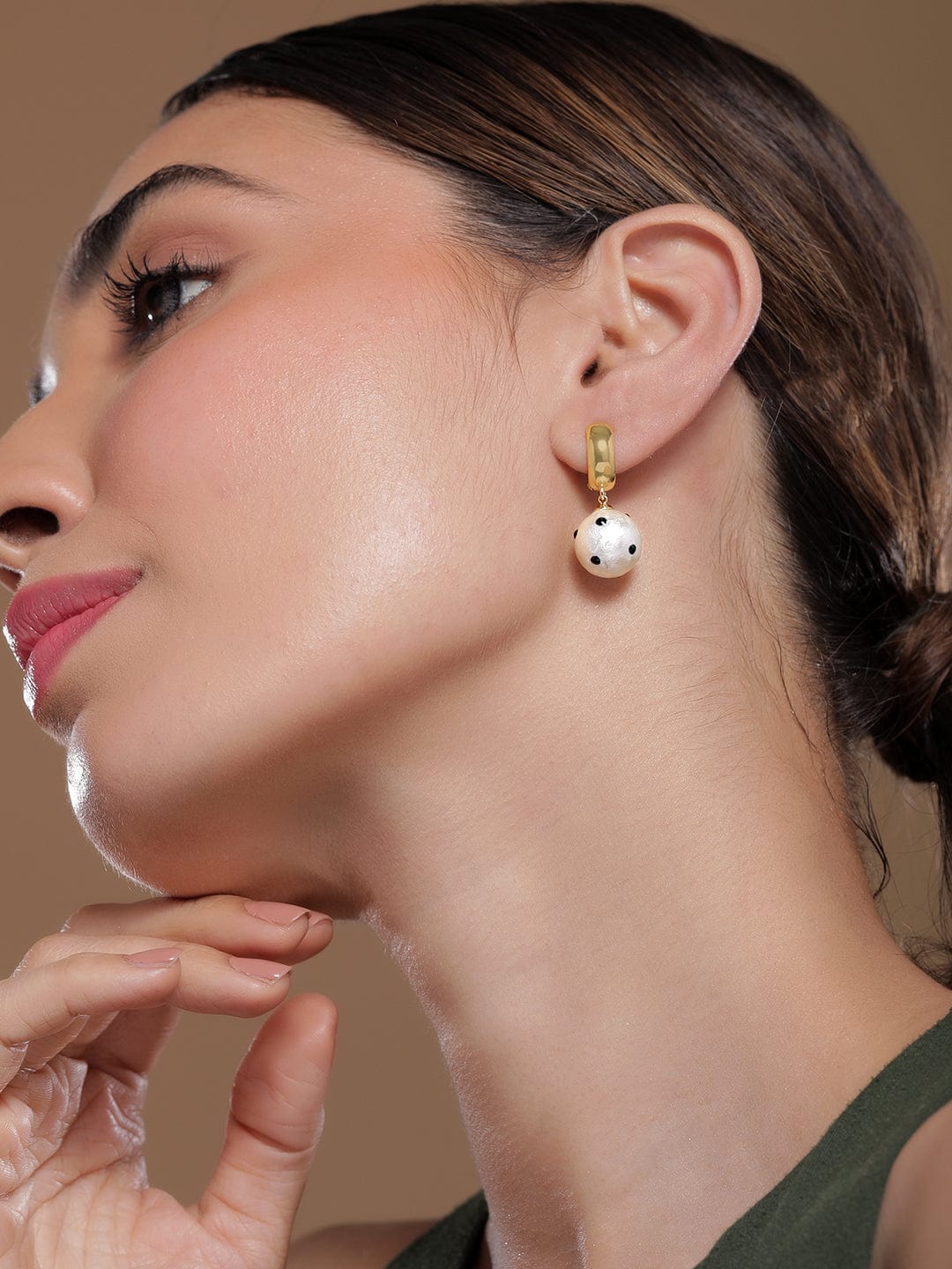 Gold-Plated Pearl Drop Earrings with Enamel Dots Drop Earrings