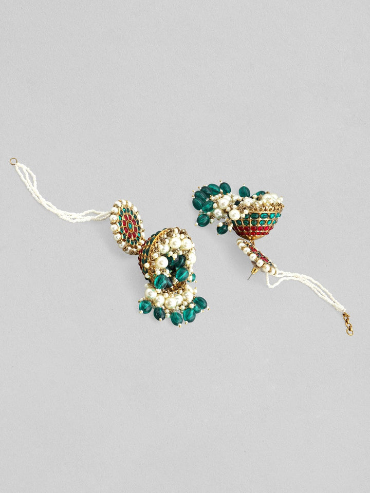 Gold-Plated Pearls Studded Enamel Assorted Jhumka Earrings Earrings