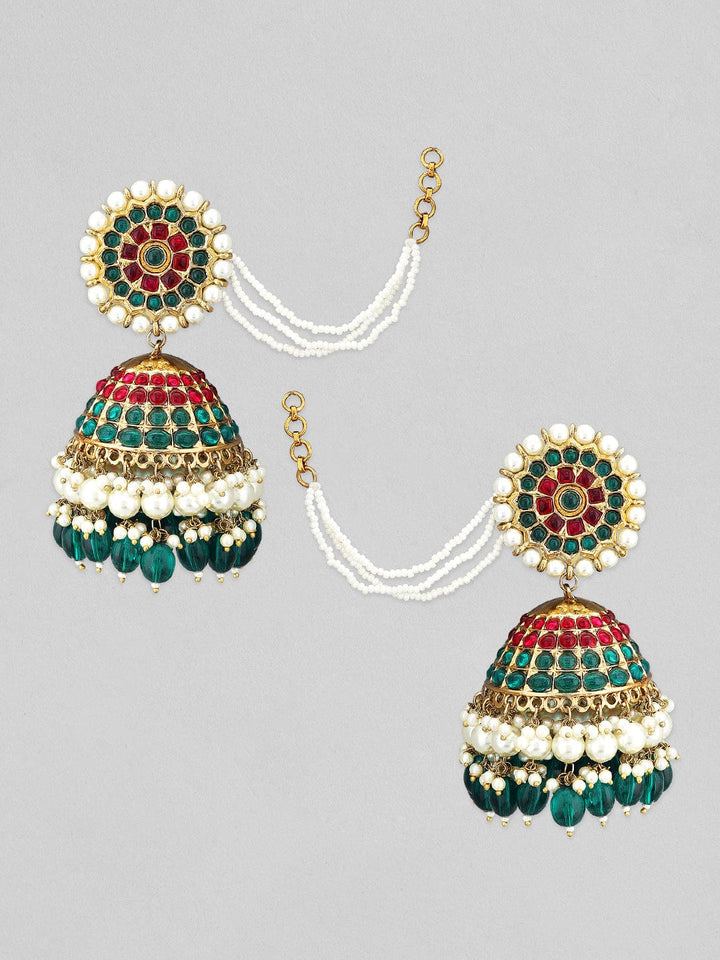 Gold-Plated Pearls Studded Enamel Assorted Jhumka Earrings Earrings