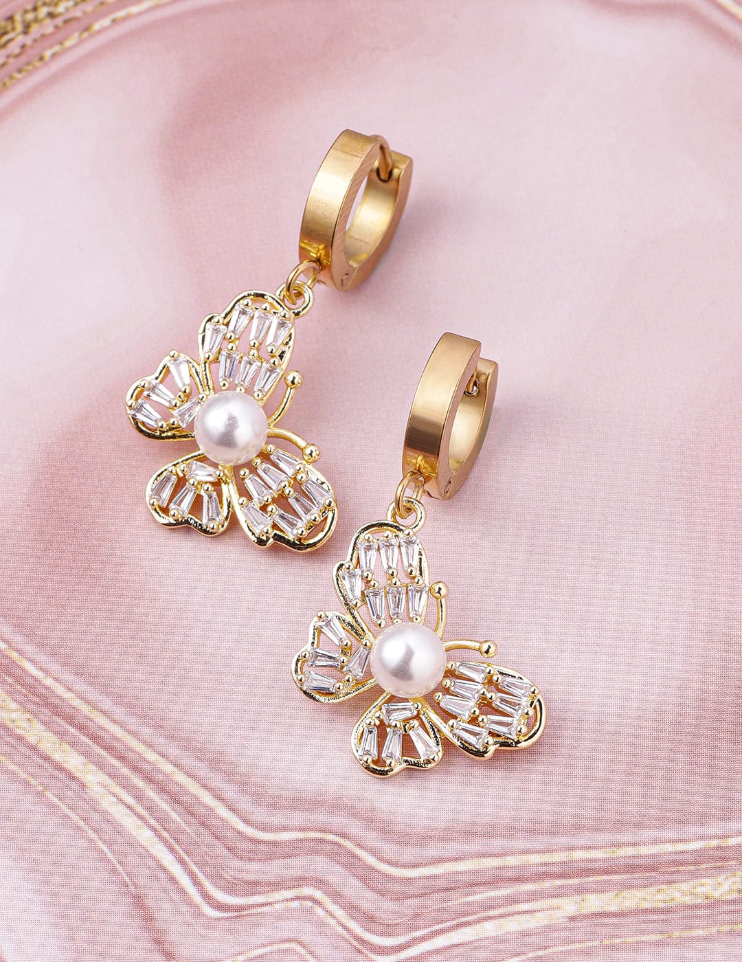 Gold Plated Stainless Steel Tarnish Free Waterproof Butterfly Drop Earrings Drop Earrings