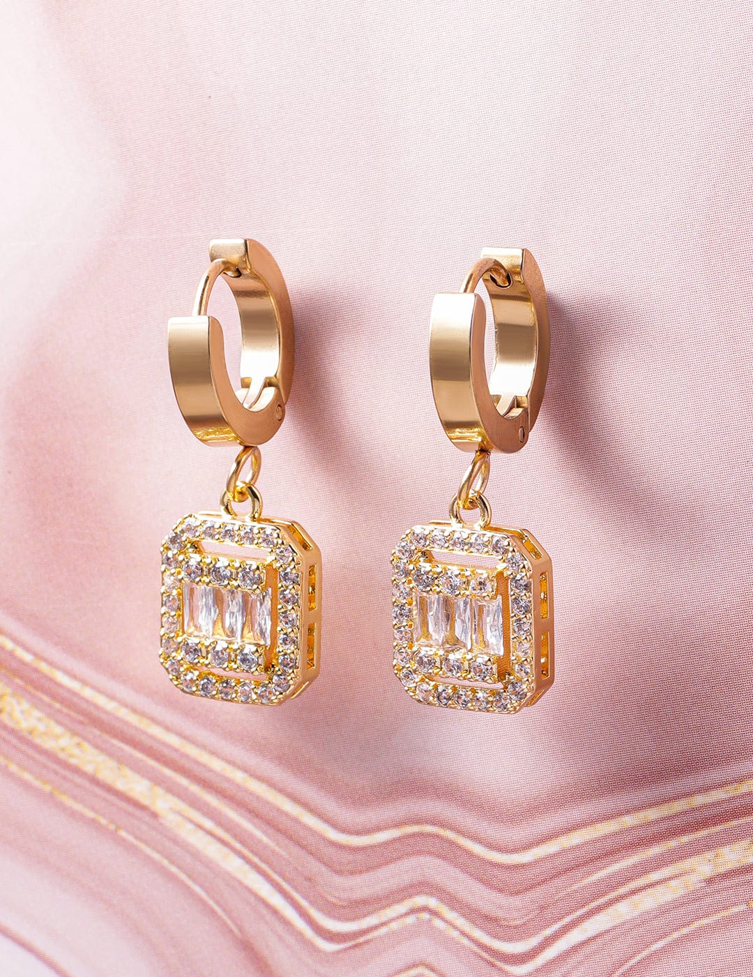 Gold Plated Stainless Steel Tarnish Free Waterproof Crystal Drop Earrings Drop Earrings