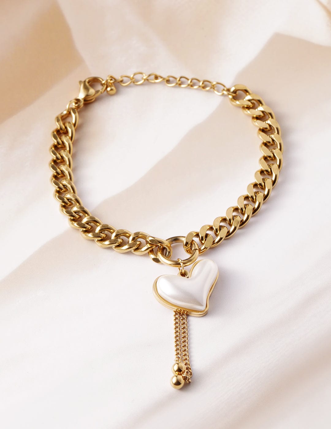 Gold Plated Stainless Steel Tarnish Free Waterproof Demi-Fine Heart Bracelet Bracelet