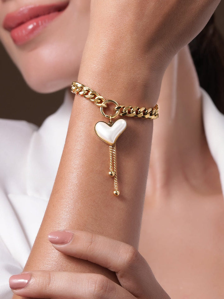 Gold Plated Stainless Steel Tarnish Free Waterproof Demi-Fine Heart Bracelet Bracelet