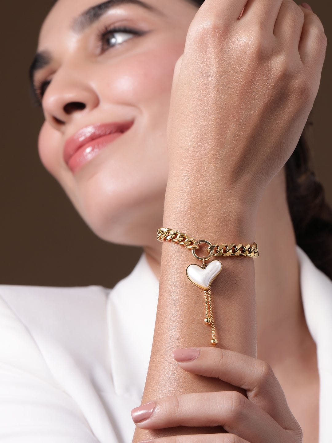 Gold Plated Stainless Steel Tarnish Free Waterproof Demi-Fine Heart Bracelet Bracelet