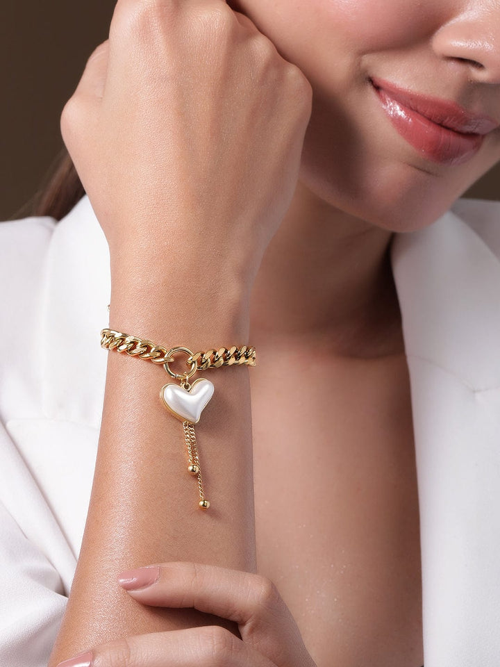 Gold Plated Stainless Steel Tarnish Free Waterproof Demi-Fine Heart Bracelet Bracelet