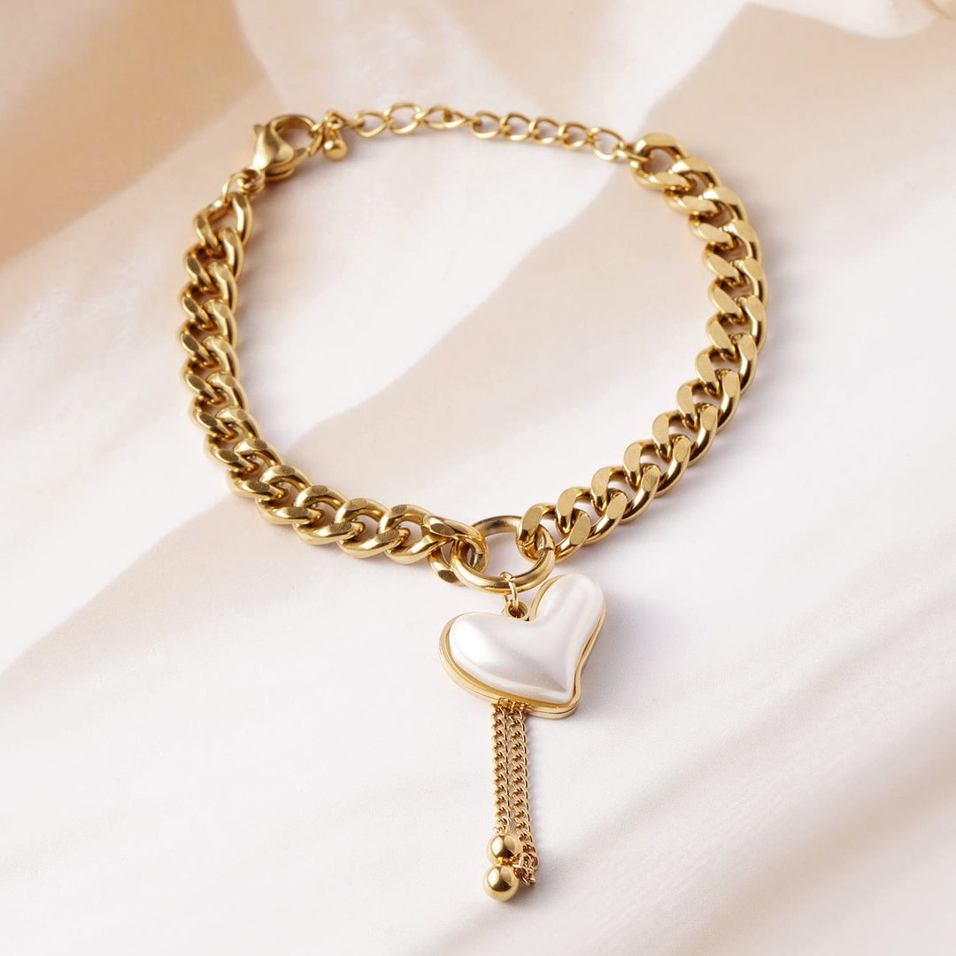 Gold Plated Stainless Steel Tarnish Free Waterproof Demi-Fine Heart Bracelet Bracelet