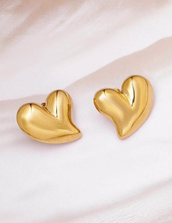 Gold Plated Stainless Steel Tarnish Free Waterproof Demi-Fine Heart Shape Stud Earrings Studs