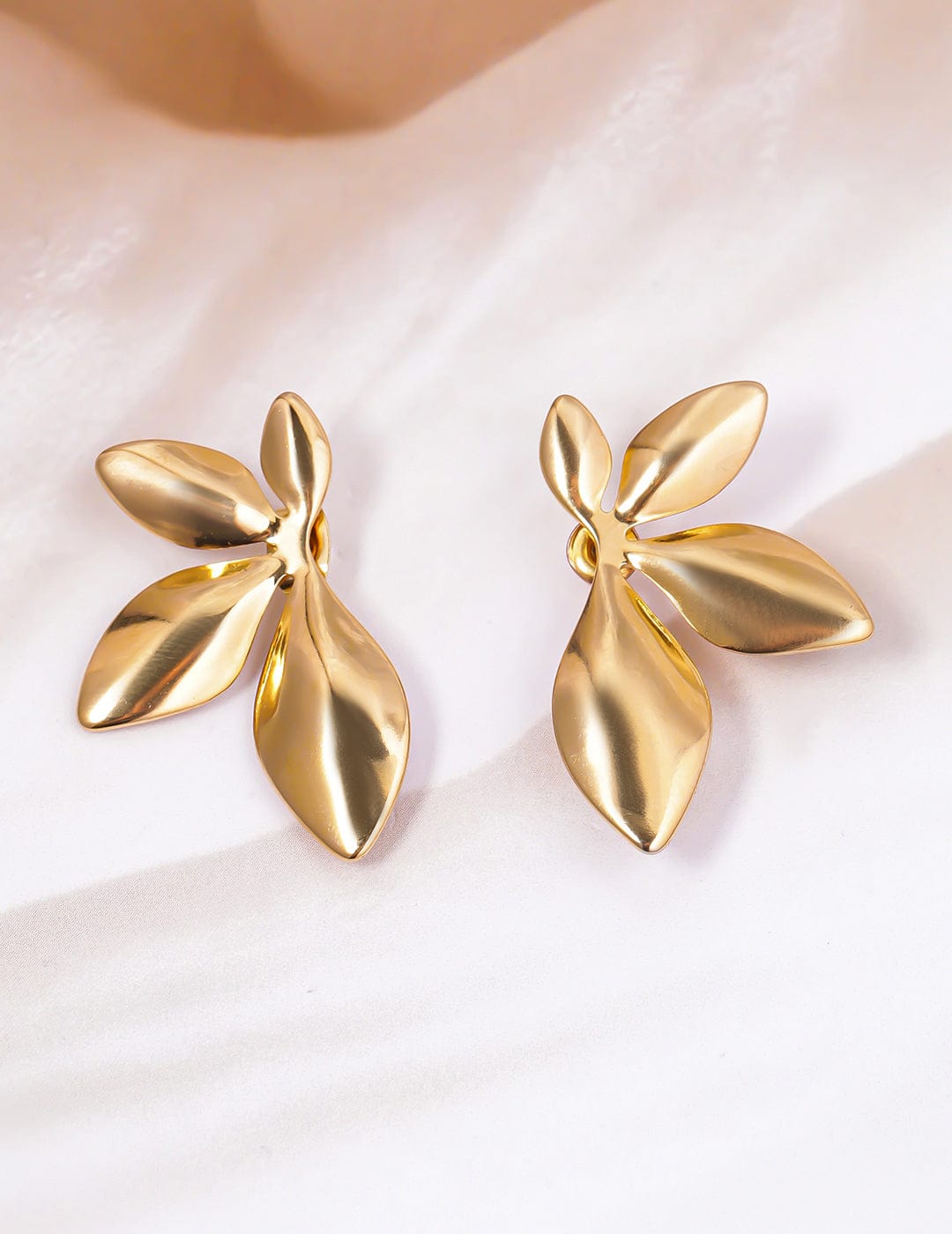 Gold Plated Stainless Steel Tarnish Free Waterproof Demi-Fine Leaf Shape Stud Earrings Studs