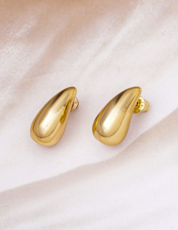 Gold Plated Stainless Steel Tarnish Free Waterproof Demi-Fine Teardrop Stud Earrings Studs