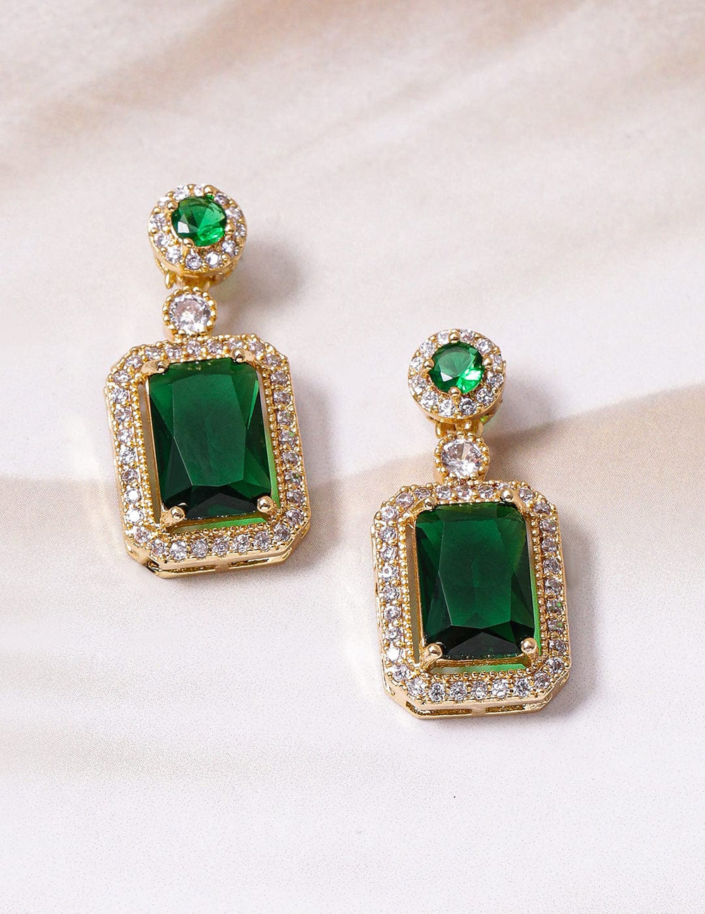 Gold Plated Stainless Steel Tarnish Free Waterproof Emerald Stone Drop Earrings Drop Earrings