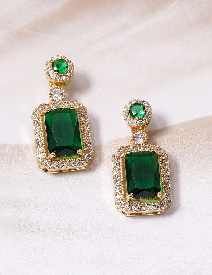 Gold Plated Stainless Steel Tarnish Free Waterproof Emerald Stone Drop Earrings Drop Earrings