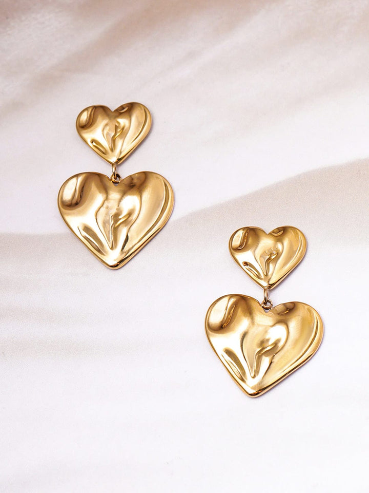 Gold Plated Stainless Steel Tarnish Free Waterproof Heart Shape Drop Earrings Drop Earrings